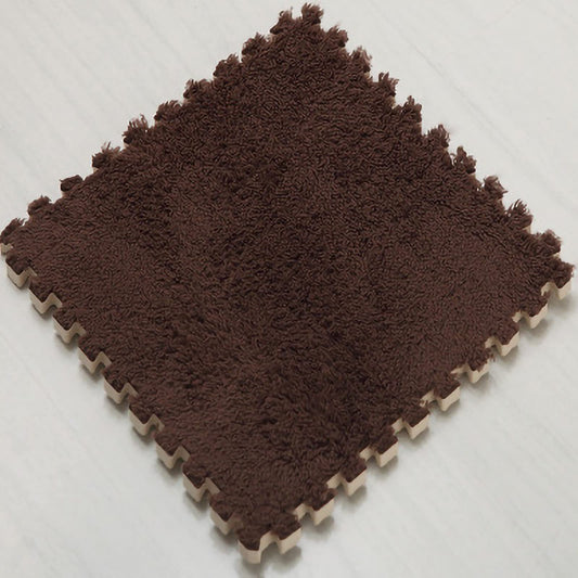 easycustomerlee 12pcs Interlocking Carpet Shaggy Soft EVA Foam Mats Fluffy Rugs Protective Floor Tiles Play Mats for Children Kids Room Home Parlor Bedroom(Brown)