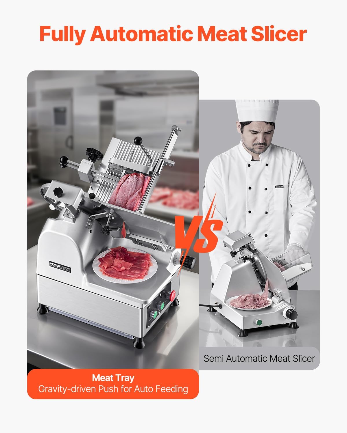 VEVOR Automatic Meat Slicer, 180W + 370W Deli Slicer with a 12 inch Premium 65Mn Blade, 0-0.3 inch Adjustable Thickness, Electric Food Slicer Machine for Meat, Vegetables, Hard Bread, and Cheese