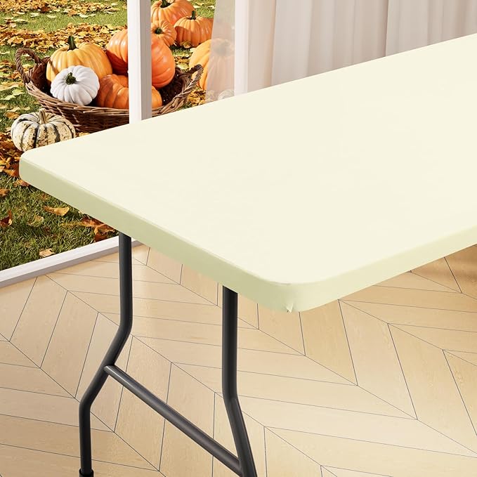 homing Rectangle Table Cloth Cover, Waterproof Polyester Elastic Fitted Tablecloth, Fits for 5 Foot Folding Tables, Washable Table Protector for Picnic, Camping, Outdoor (Cream Yellow, 30" x 60")