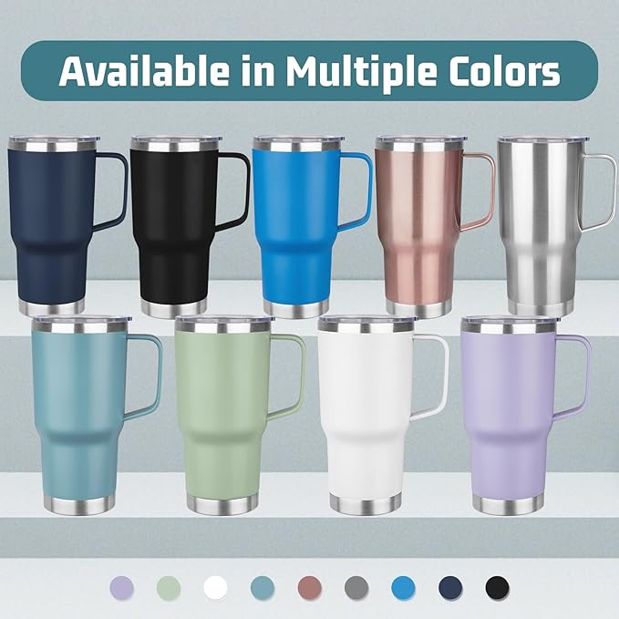 20 oz Tumbler with Handle Stainless Steel Insulated Coffee Tumbler with Lid and Straw Double Wall Vacuum Insulated Coffee Mug Leak Proof Travel Mug Tumbler for Hot and Cold Drink (Black,6pack)