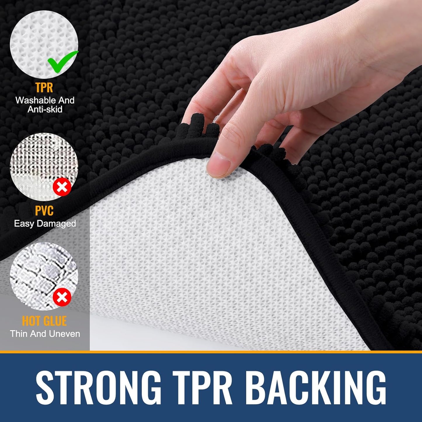 Arotive Bathroom Rugs 40x32, Extra Soft Absorbent Shaggy Chenille Bath Rugs, Machine Washable Rubber Backing Non-Slip Bath Mats for Bathroom Floor Tub and Shower, Home Decor Accessories, Black