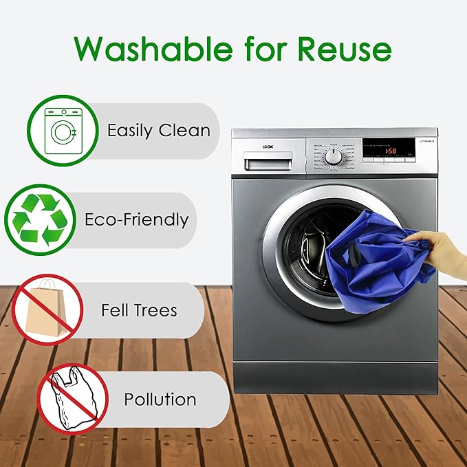 BeeGreen Blue Reusable Grocery Bags Wholesale Blue Reusable Kitchen Bags Bulk Foldable-Machine Washable with Zipper Storage Pouch 10 Packs