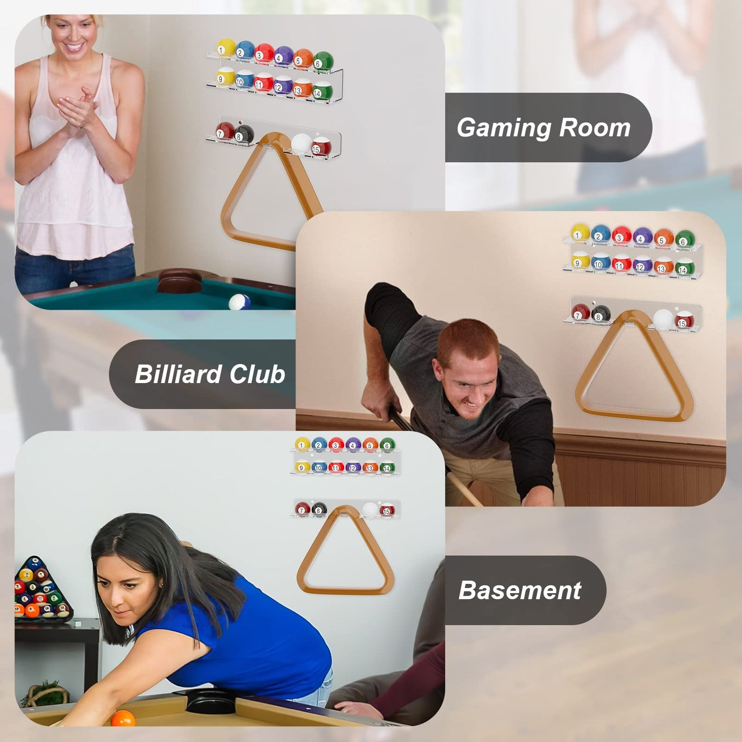 Cosmos Acrylic Billiard Ball Storage Shelf Set Pool Ball Wall Mount Rack Pool Accessory Wall Holder for 16 Balls Billiard Pool Ball Cue Ball Billiard Ball Rack in Billiard Room Bar (Transparent Clear)