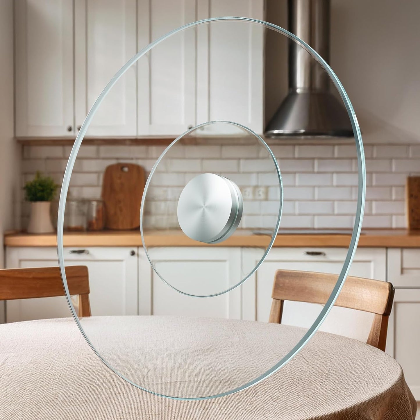27" Glass Lazy Susan for Dining Table - Tempered Glass Round Clear Tabletop Large Rotating Tray, Silent & Smooth Spin (27inch/70cm)