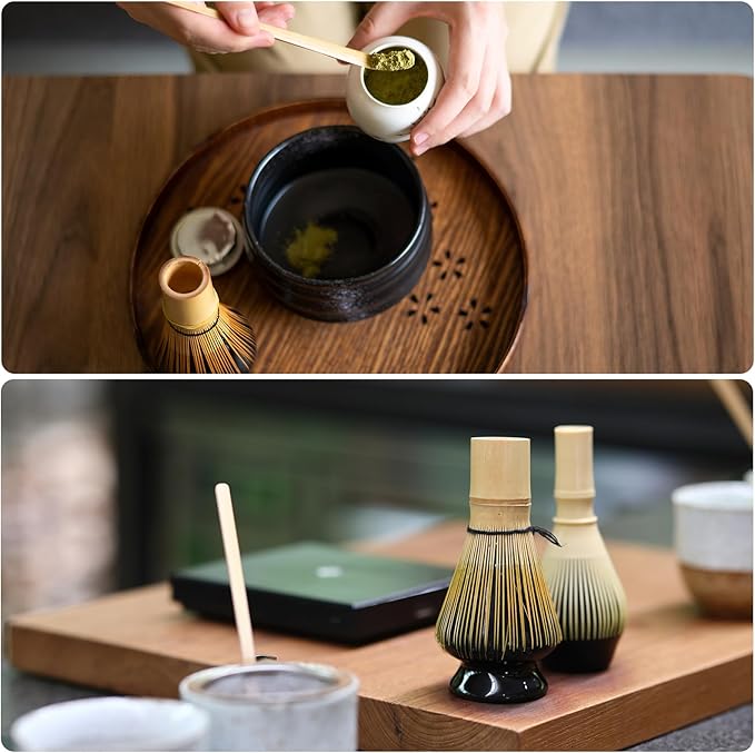 HARFINGTON Ceramic Chasen Stand 67mm Matcha Whisk Holder, Traditional Matcha Tea Chasen Holder, Black Gold