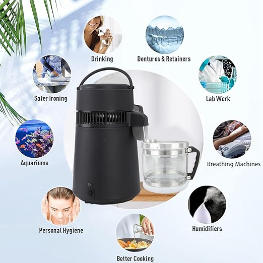 Distilled Water Machine Bottle, Leakproof Distilled Water Collection Bottle 4L Water Container for Distiller Glass Pot Distilled Water Bottle with Cover Handle for Home