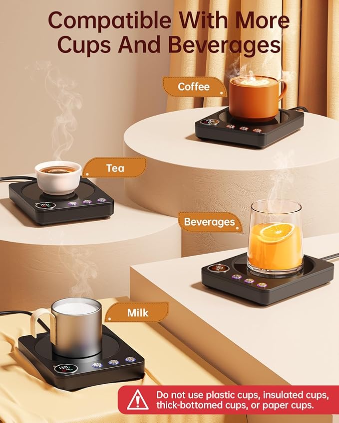 SWEETFULL Coffee Mug Warmer – 36W Coffee Cup Warmer for Desk with Smart Display & Auto Shut-Off, Candle Warmer, Electric Cup Warmer for Coffee, Milk and Tea, for Women & Men (Black)