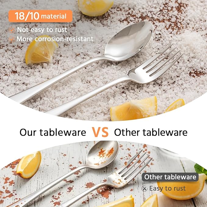 KINGSTONE 12 Piece Dinner Spoon Set, 18/10 Stainless Steel Spoons, Silver Food Grade Table spoons of 12, Metal Spoons for Home, Kitchen, Weddings, Parties or Restaurant, Dishwasher Safe-8.15inches