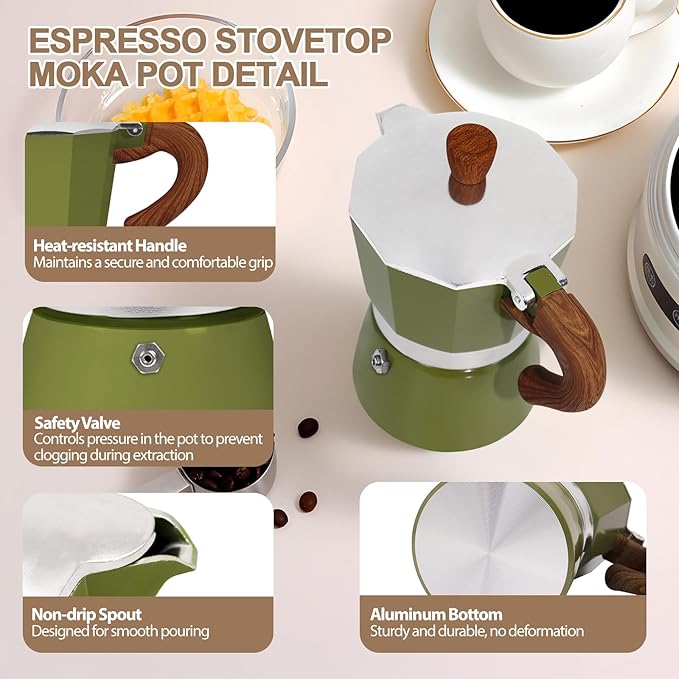 Aluminum 12 Cup 600ml Moka Pot Express Coffee Maker Stovetop Espresso Colorful Coffeemaker Italian Classic Style Brewing Greca Cafe Mocha Machine for Cafeteras Lover Camping Travel and Home Use 20oz
