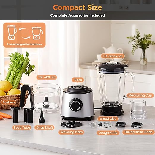 NEWBULIG Food Processor 2 Cup, Electric 1.5L Food Chopper for Meat, Vegetables, Dough, Puree, Shredding & Blending, 2 Adjustable Speeds, Sharp Blades, Safety Lock