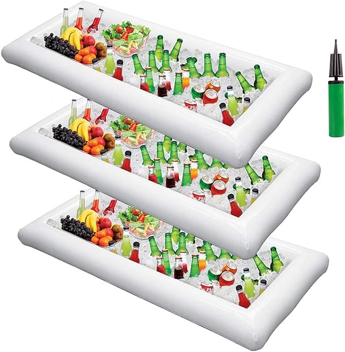 3PCS Inflatable Serving Trays Salad Ice Bar Food Drink Containers - BBQ Picnic Pool Party Supplies Buffet Luau Cooler,with a Drain Plug