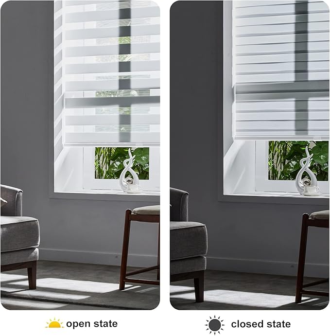 Persilux Zebra Cordless Roller Shades for Windows, Privacy Blinds (29" W x 72" H, White) for Sliding Door, Light Control for Day and Night, Home and Office