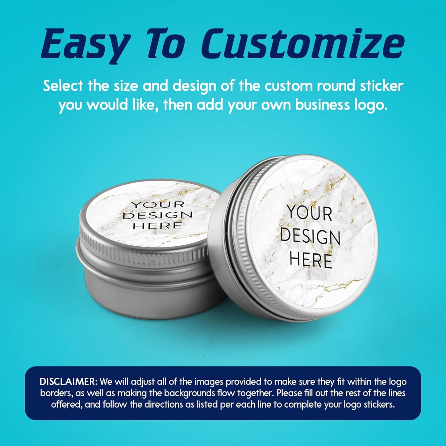 100 Custom Vinyl Stickers - Upload Your own Image, Text, Design, Logo - Personalized Logo Labels for Handmade, Packaging, Bottle, Jars, Candle, Brand Stickers (Gold Marble, 1.5x1.5)