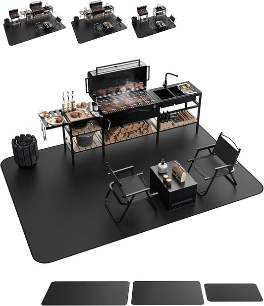 Large 76 * 52" BBQ mat for Under Grill,Double-Sided Silicone Grill mat for Outdoor Grill Deck Protector, Indoor Fireplace Mat/Fire Pit Mat (76 * 52")