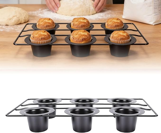 LICAEVEY Professional 6 Cup Popover Pan, Deep Non Stick Carbon Steel Bakeware for Yorkshire Pudding & Muffins, Dishwasher Safe Easy Clean Baking Pan
