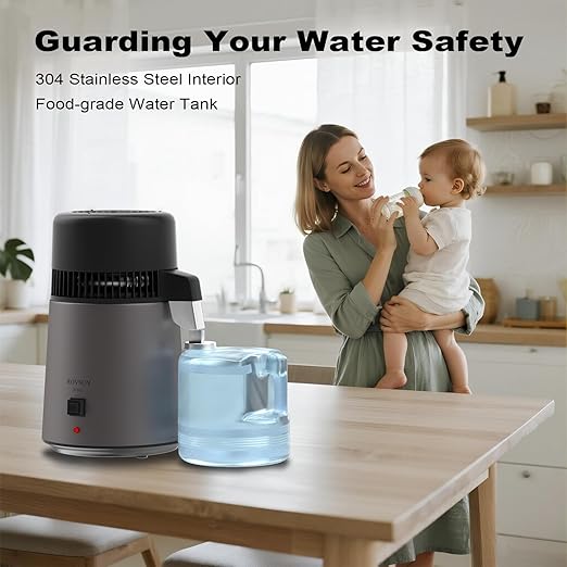 ROVSUN 1.1 Gallon/4L Water Distiller, Countertop Distilled Water Machine with BPA-Free Container, Distilled Water Maker Purifier with Flame-Retardant Material & Stainless Steel Interior, 750W, Black