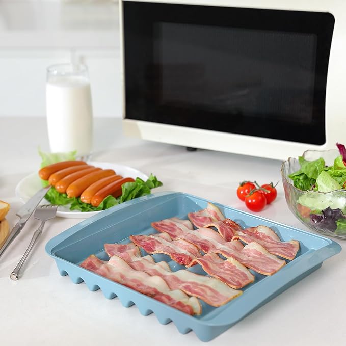 Microwave Bacon Cooker Rack with Plastic Transparent Lid - Crispy & Grease-Free (1 PCS)