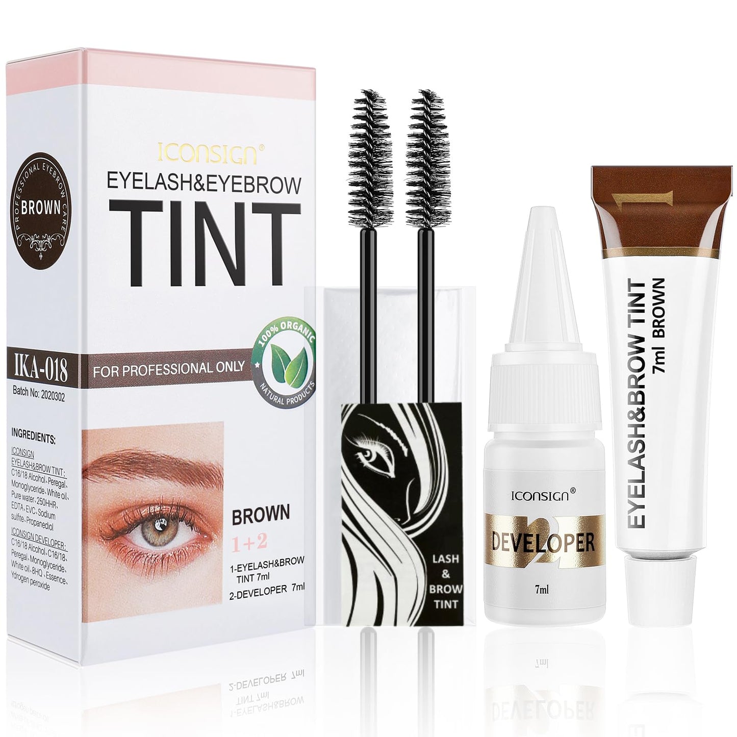 Duoffanny 2-In-1 Eyelash & Eyebrow Kit, Professional Lash & Brow Color Kit, Lasting for 4-6 Weeks DIY Hair Coloring for Salon & Home Use 7ml Light Brown