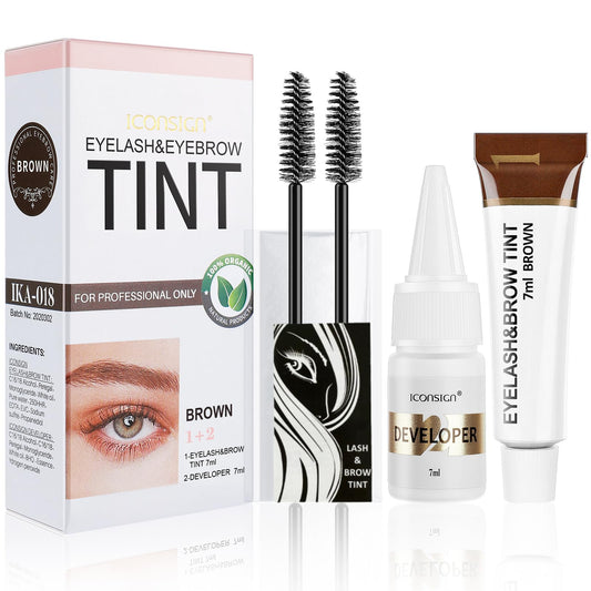 Duoffanny 2-In-1 Eyelash & Eyebrow Kit, Professional Lash & Brow Color Kit, Lasting for 4-6 Weeks DIY Hair Coloring for Salon & Home Use 7ml Light Brown