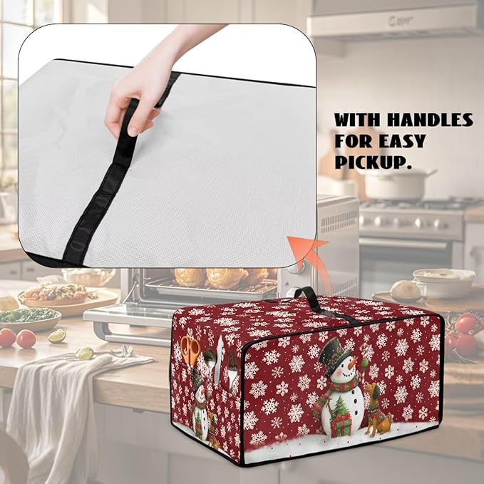 Toaster Oven Dust Cover with Storage Pockets, Protective Decorative Smart Oven Cover for for Kitchen Countertop, M, Snowman Dachshund Dog Snowflake Red Christmas Decor
