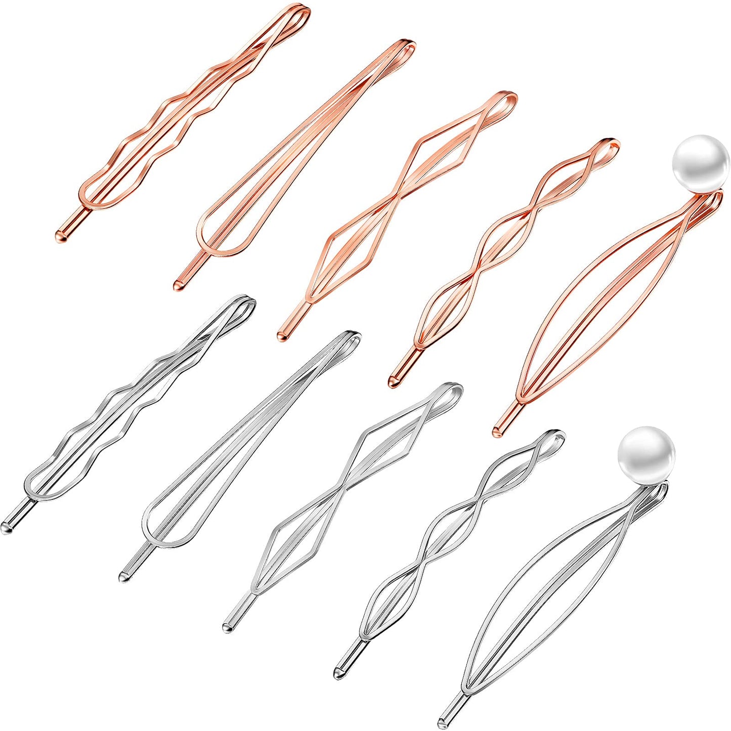 10 Pieces Geometric Metal Hair Clips and Barrettes for Women - Minimalist Hair Styling Accessories, Dainty Wedding Headwear (Silver, Rose Gold)