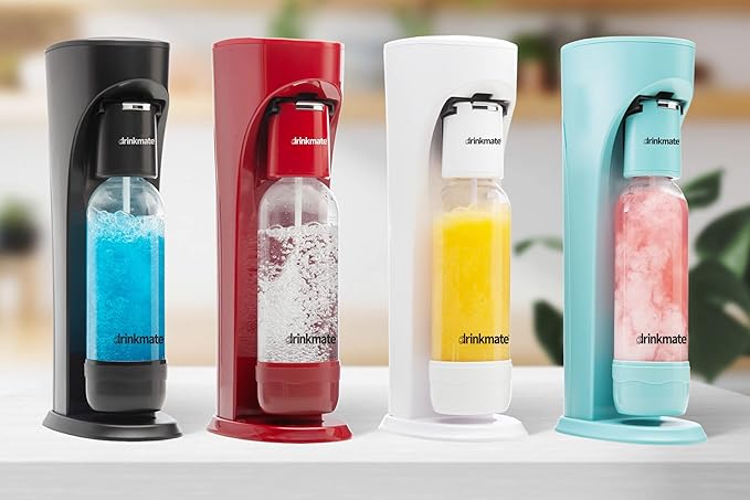 Drinkmate OmniFizz Sparkling Water Maker & Soda Streaming Machine | Carbonates Any Drink | VALUE KIT | Includes Two 60L CO2 Cartridges + One BPA-Free Bottle (Matte Black)