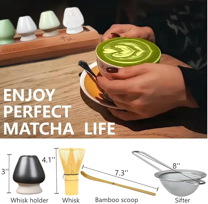 Matcha Whisk Holder Matcha Chasen Whisk Stand Ceramic Holder fit for Traditional Japanese Tea Ceremony Starter Matcha Tools Matcha Bowl (Creamy white Matcha Bowl)