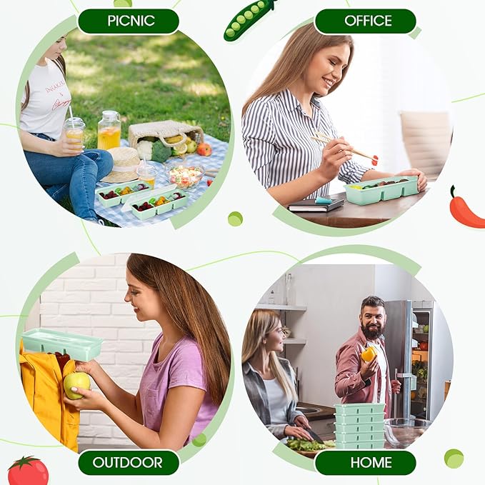 Hushee 25 Pack 17 oz Small Meal Prep Containers with 3 Compartments Snack Containers with Lid Disposable Plastic Bento Box Travel Lunch Food Boxes Stackable for Office Picnic (Mint Green)