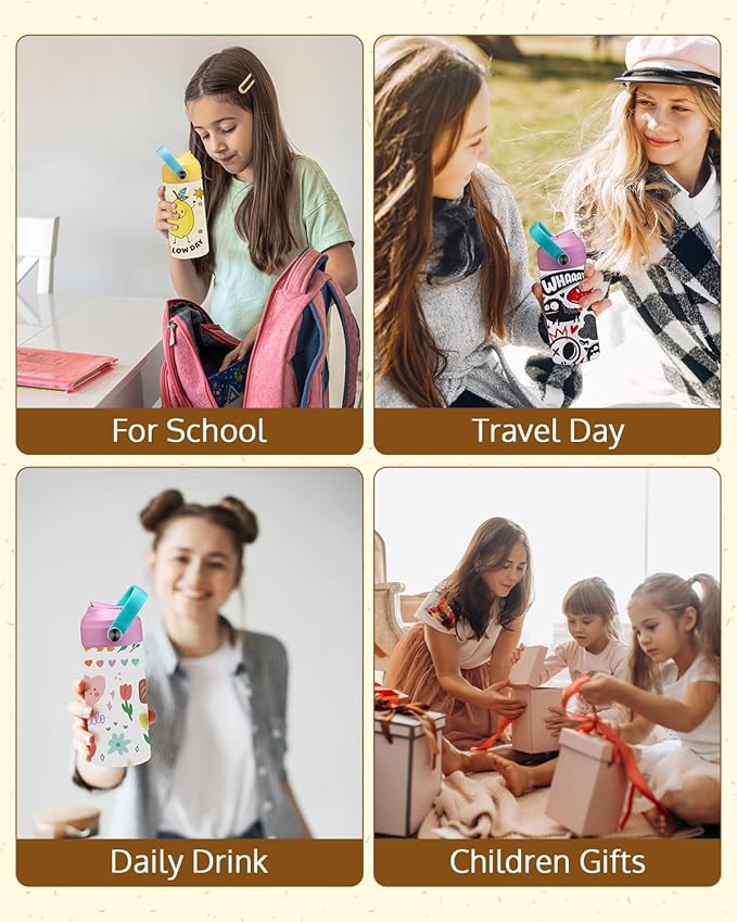 OFFNOVA 12oz Kids Sublimation Tumbler, 4 Pack Stainless Steel Sippy Cup Blank, Vacuum Insulated Water Bottle with Leak-Proof Straw Lid