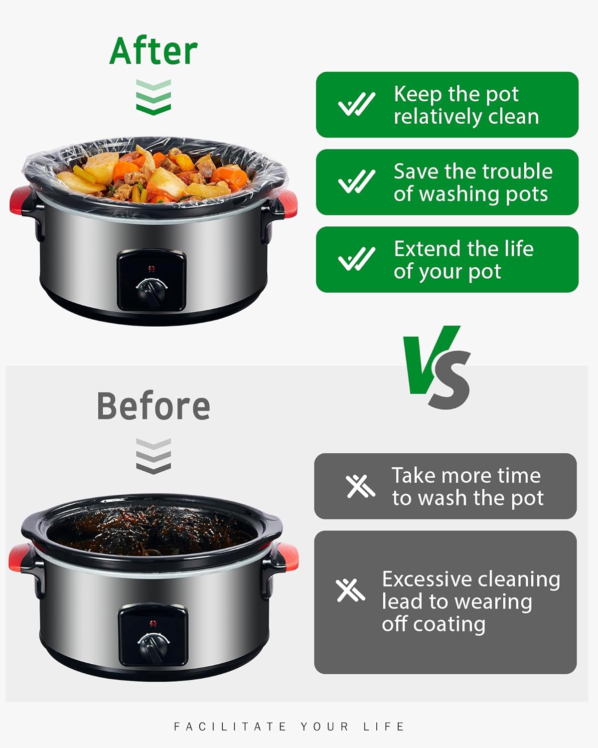Syntus Slow Cooker Liners, 30 Count Cooking Bags Extra Large Size Disposable Pot Liners Plastic Bags, Fit 6QT to 10QT for Slow Cooker Cooking Trays, 14"x 22", 30 Liners