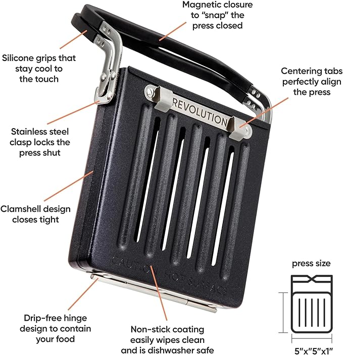 Revolution Toastie Press (Works With All Toasters) Conveniently Toast Delicious Grilled Cheeses, Quesadillas, and Paninis in Your Toaster