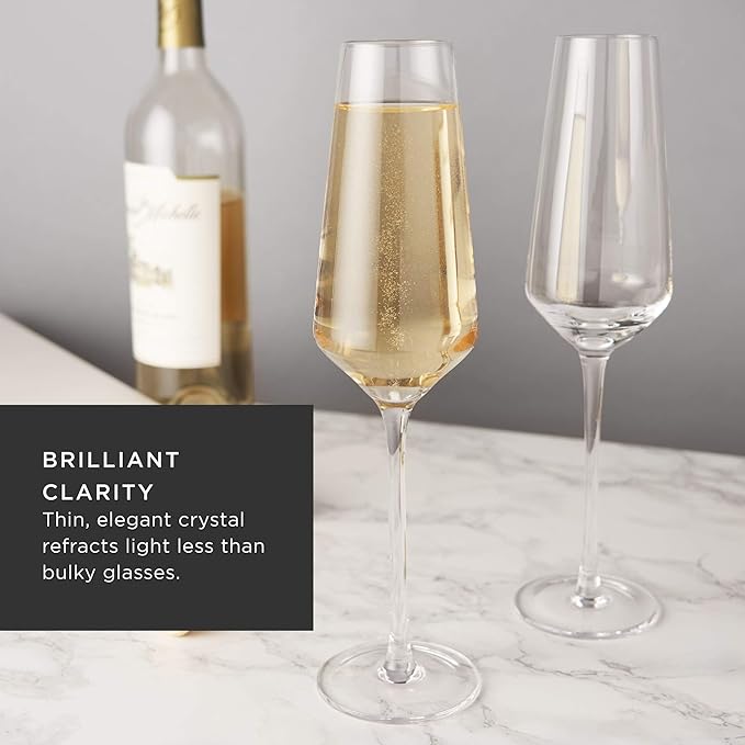 Viski Raye Crystal Angled Champagne Flutes, Elegant Crystal Clear Champagne Glasses Gift Set for Sparkling Wine, Prosecco, Mocktails, Housewarming, Wedding Gifts, Home Bar, 8 oz, Set of 2
