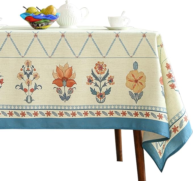 ISAENNE Designer Linen Floral Table Cloth for Rectangle Table,Light Green Farmhouse Durable Tablecloth,Washable Decor Tablecloths for Dining Kitchen Thanksgiving Christmas,55"*79"-Floralsea B