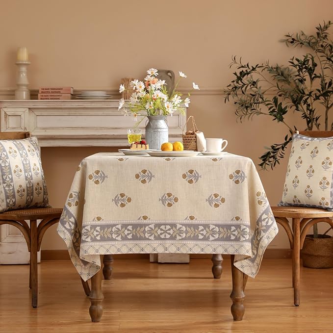 patdrea Designer Beige Extra Long Tablecloth for Rectangle Table,Elegant Linen Floral Pattern French Table Cloth,Decor Cover Cloth for Kitchen Dining Christmas,Thanksgiving,63"x110"-Istana a