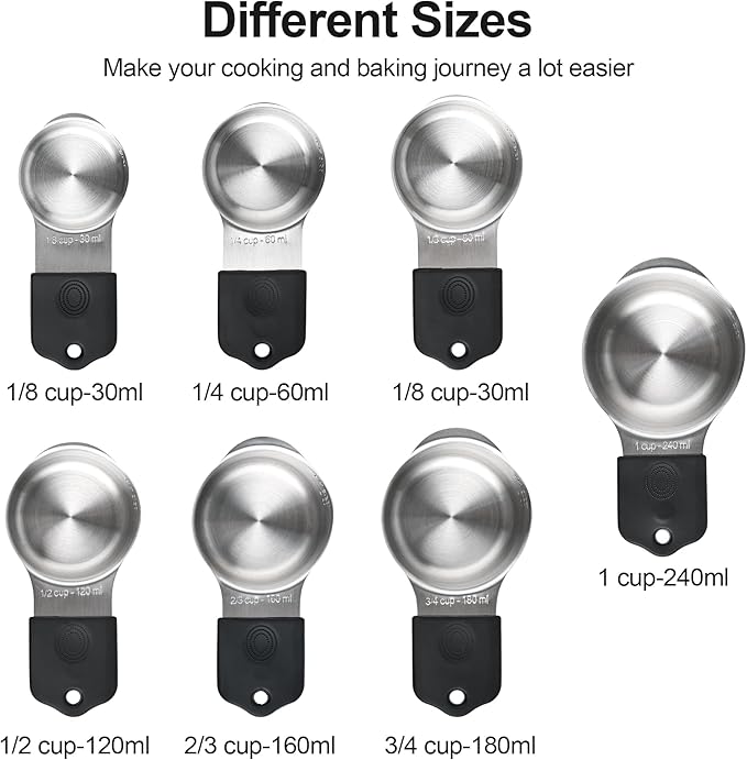 Magnetic Measuring Cups & Spoons Set 14, Heavy Duty Stainless Steel Measuring Cups and Spoons Set for Baking & Cooking, BPA Free, Round Measuring Set with Leveler, Black