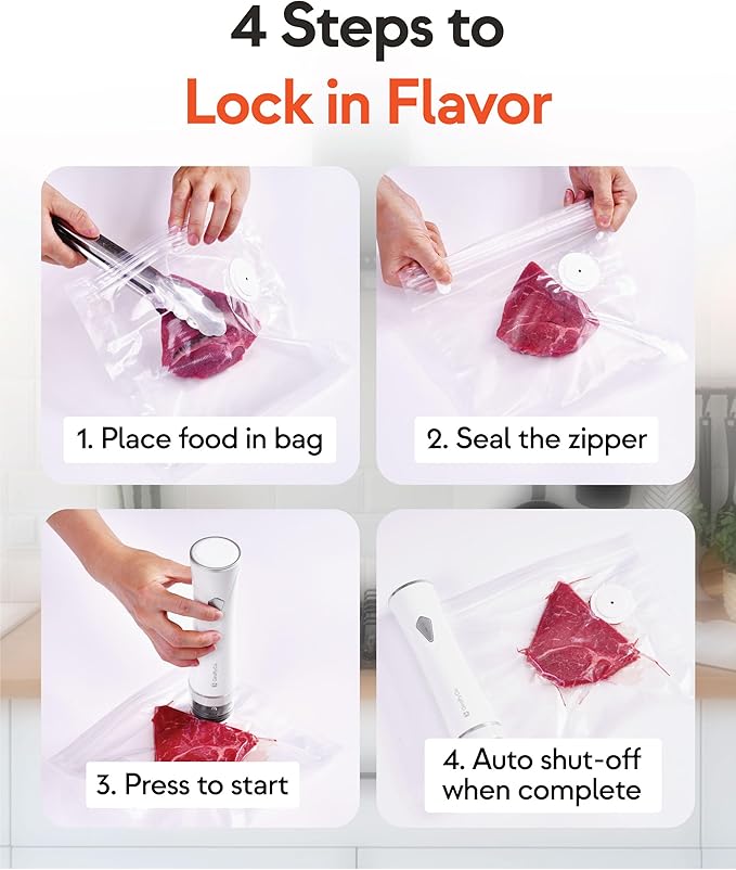 Reusable Vacuum Sealer Bags for Food, XL 10 Pack (33 x 38 cm / 13 x 15 in) – BPA‐Free, Leak‐Proof Zip Bags with Air Valve, Freezer & Sous Vide Safe, Works with Handheld Sealers