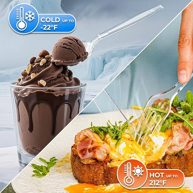 [400 Count] Heavy Duty Clear Plastic Forks Disposable Plastic Fork Bulk Utensils Reusable Cutlery Set Thick Plasticware Silverware for Party,Every Day Use,Picnic,Camping,Wedding,Barbecues