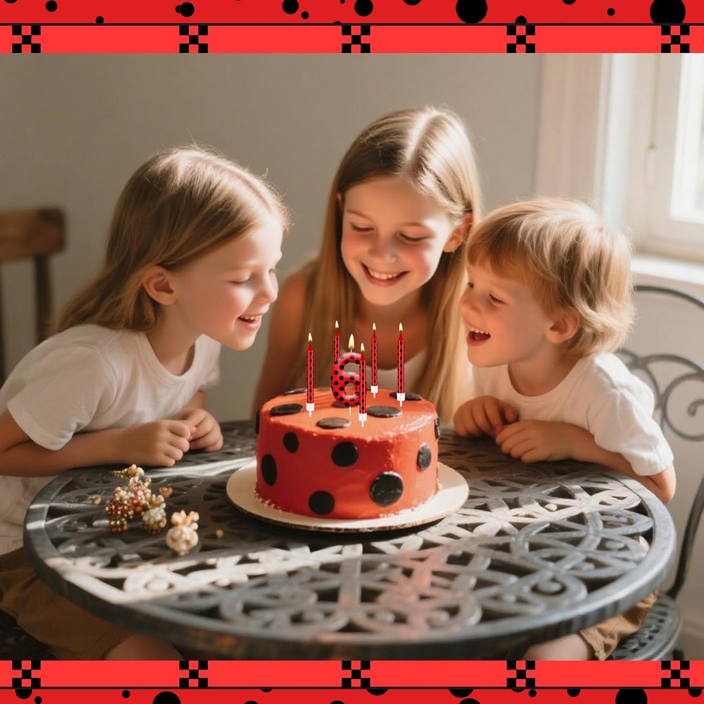 13PCS Ladybug Theme Birthday Candles Set - Red & Black Polka Dot Decorative Candles for Kids Ladybug Themed Parties, Baby Showers, Birthday Cakes, and Ladybird Inspired Celebrations(Number 6)