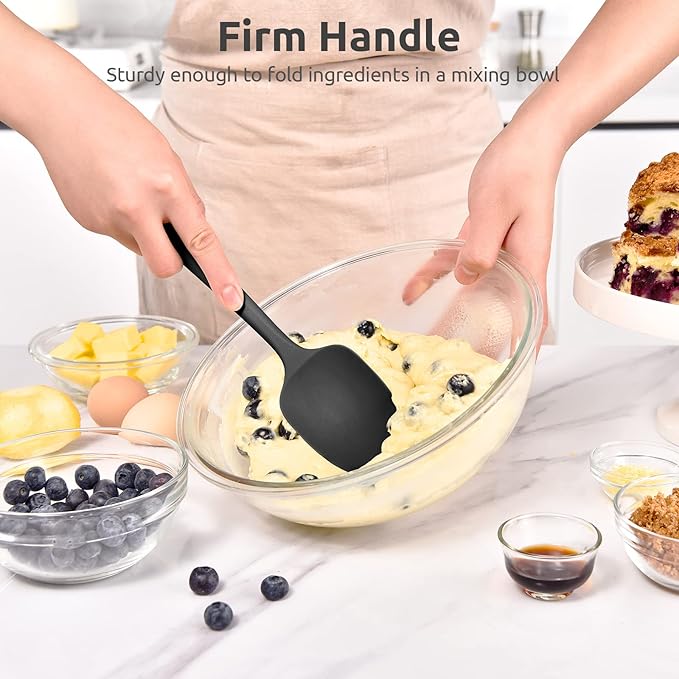 U-Taste Silicone Cooking Spoon Spatula: 480ºF Heat Resistant Food Grade 11.38" Flexible Rubber Kitchen Spoonula, Seamless Pastry Bowl Scraper for Mixing Stirring Scraping in Nonstick Cookware (Black)