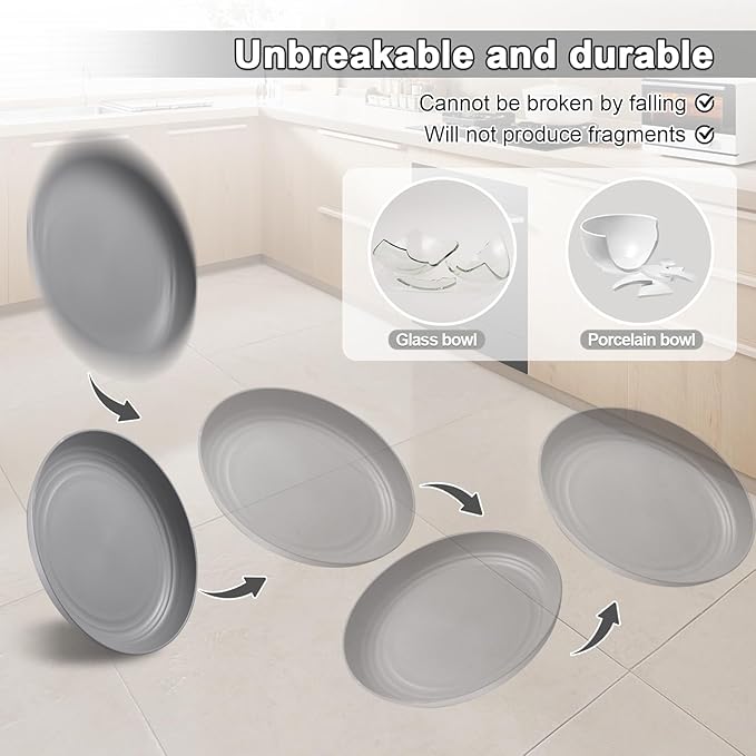 12 Pcs Unbreakable Deep Dinner Plates Set, 10 inch Reusable Plastic Wheat Straw Plates, Microwave and Dishwasher Safe Plate for Kitchen, Lightweight Plate for Dessert, BPA Free, 4 Colors