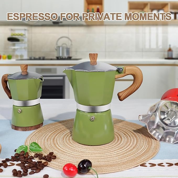 Aluminum 6 Cup 300ml Moka Pot Express Coffee Maker Stovetop Espresso Colorful Coffeemaker Italian Classic Style Brewing Greca Cafe Mocha Machine for Cafeteras Lover Camping Travel and Home Use 10oz