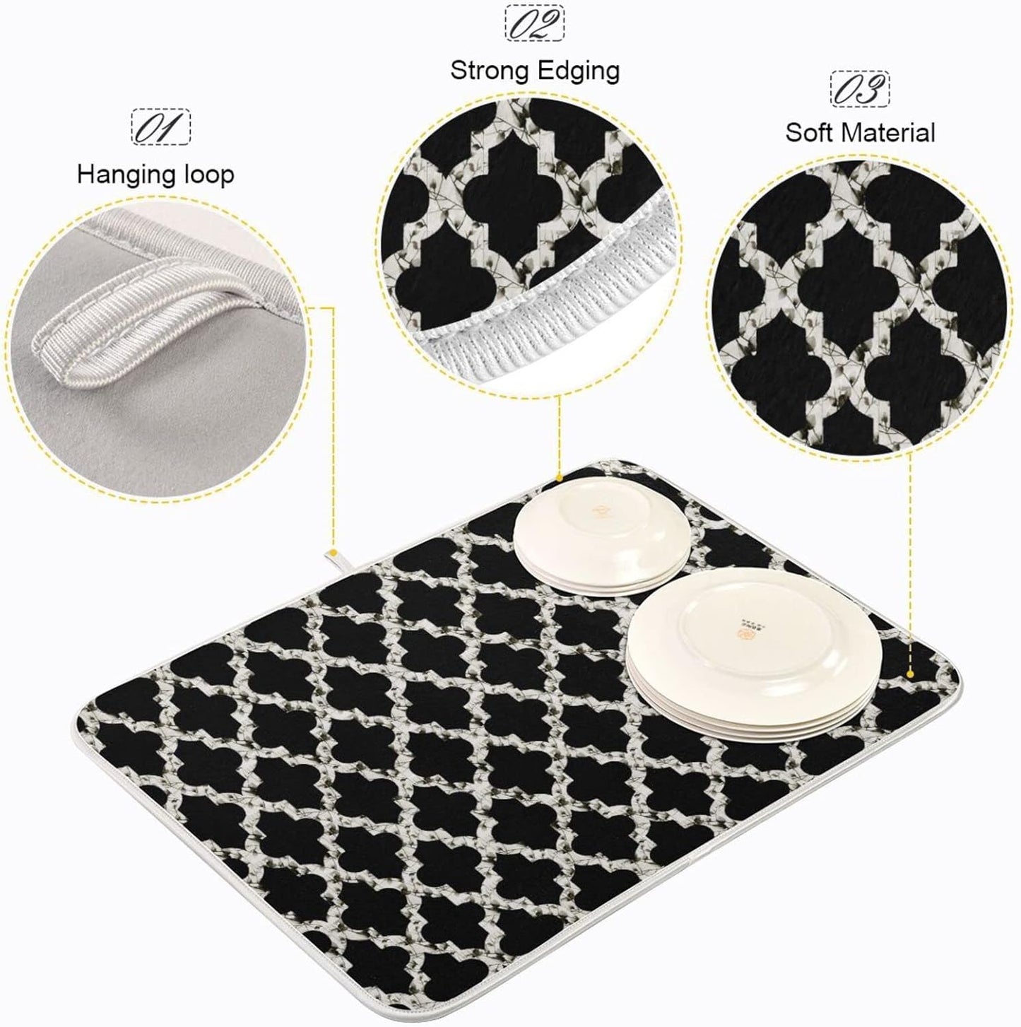senya Super Absorbent Dish Drying Mat, Microfiber Fast-Drying Dish Mat, 16'' x 18'', Kitchen Dish Drying Pad, Geometry Texture Classic Modern