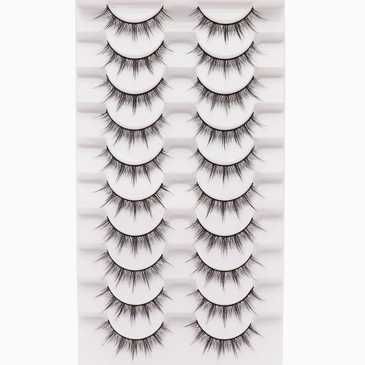 Losha Manga Lashes Fluffy Faux Mink Lashes Natural Look 10 Pairs Asian False Eyelashes Pack Look Like Individual Clusters (BC009)