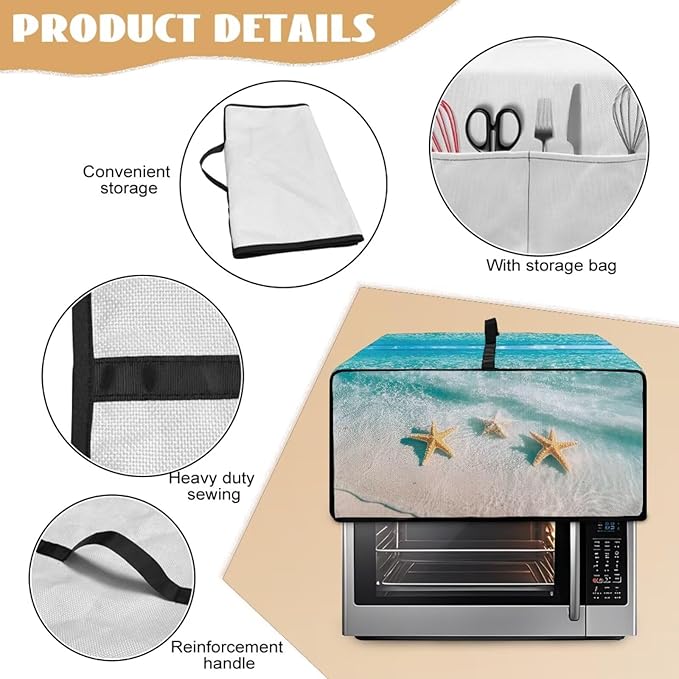 Convection Oven Cover Kitchen Countertop Appliance Covers Washable Convection Microwave Oven Protector 14.5 x 18.5 x 9 Inches, S, Beach Starfish Hawaii