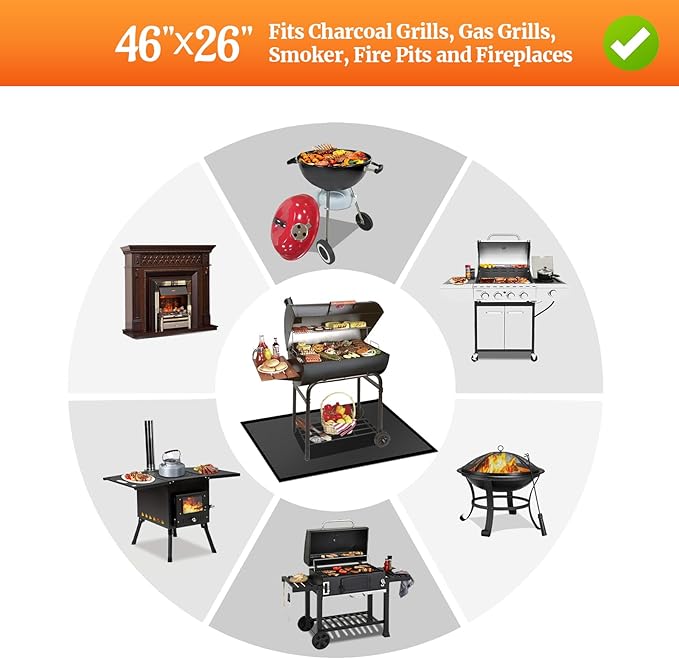 46 ×26 inches Rectangle Fire Pit Mat/ Fireproof Hearth Mats for Fireplaces Fire Resistant, Fireproof Mat Grill Mat BBQ Grill Pads Protect Mat for Deck Patio Grass Outdoor Charcoal, Smokers, Gas Grills