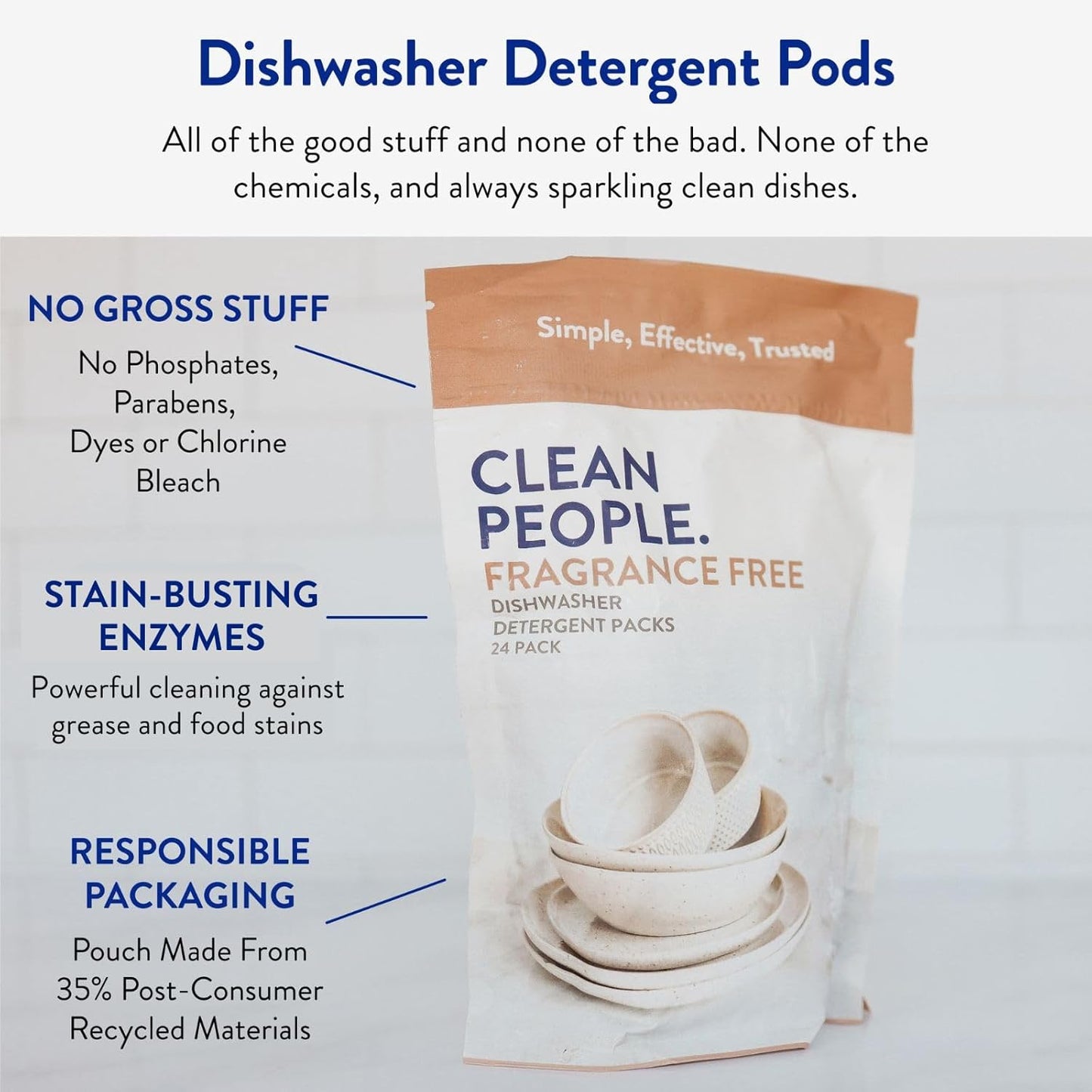 The Clean People Dishwasher Detergent Pods | Cuts Grease and Rinses Sparkling Clean | Residue-Free | Lavender, 30 Pack