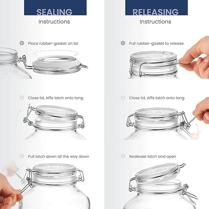 Bormioli Rocco Fido Collection, 2 Pack, 50.75 Oz. Food Storage Glass Jars, Airtight Rubber Seal & Glass Lid, With Stainless Wire Clamp, Made In Italy.