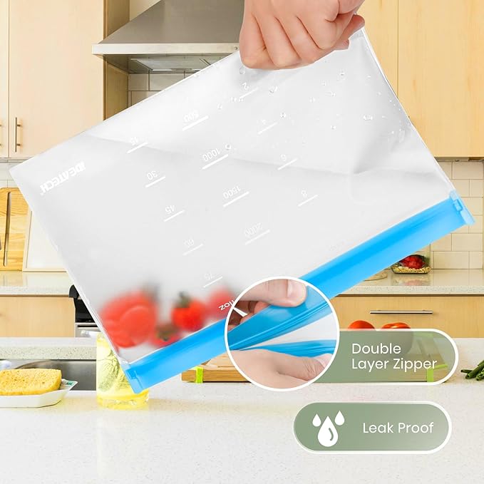 Dishwasher Safe Reusable Storage bags Stand Up - BPA Free Reusable Sandwich bags - Leakproof Gallon Freezer bag, Food Storage bag - Grey 9 Sandwich
