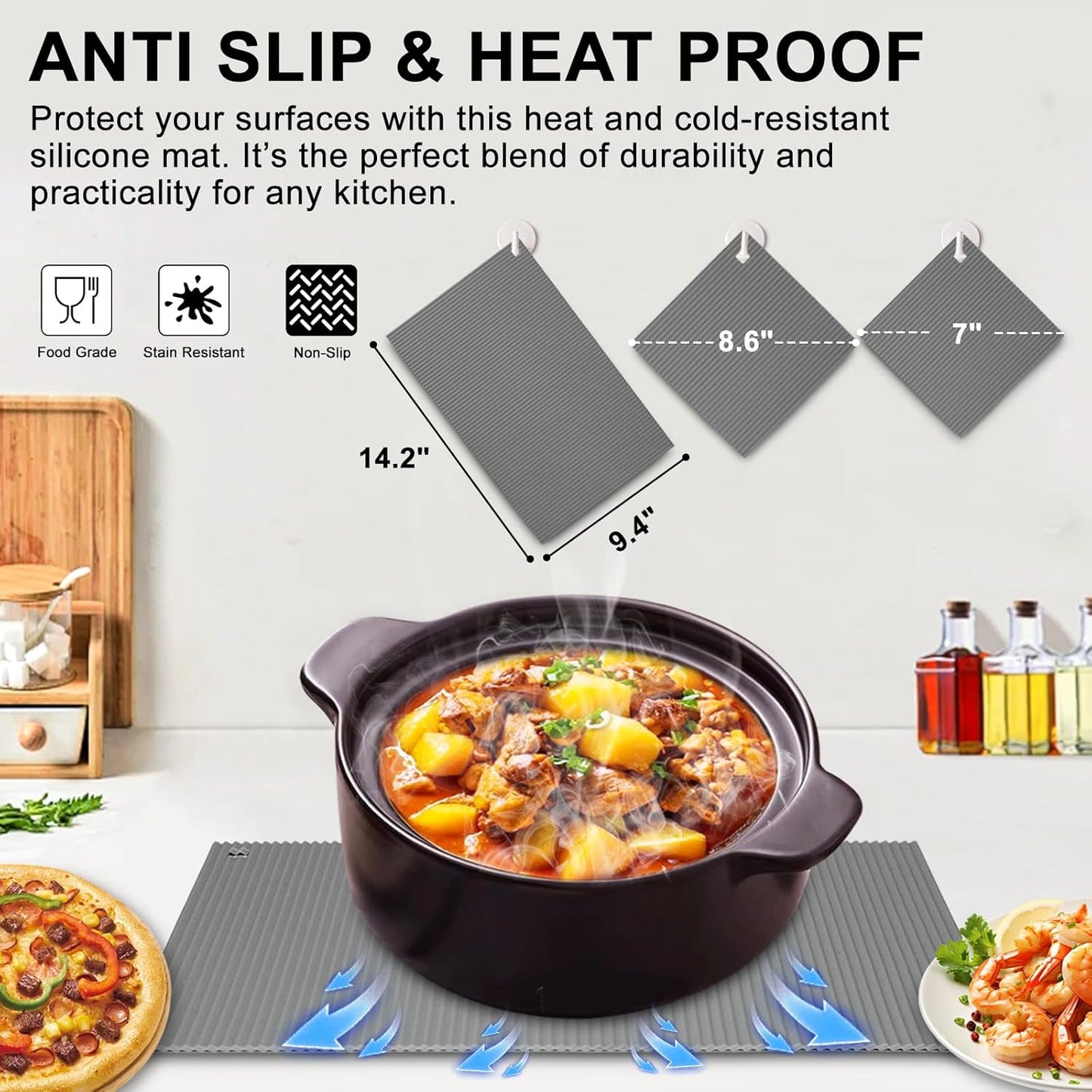 2 Pack 8.6"x8.6" Trivets for Hot Dishes, Hot Pads for Kitchen, Silicone Trivets for Hot Pots and Pans