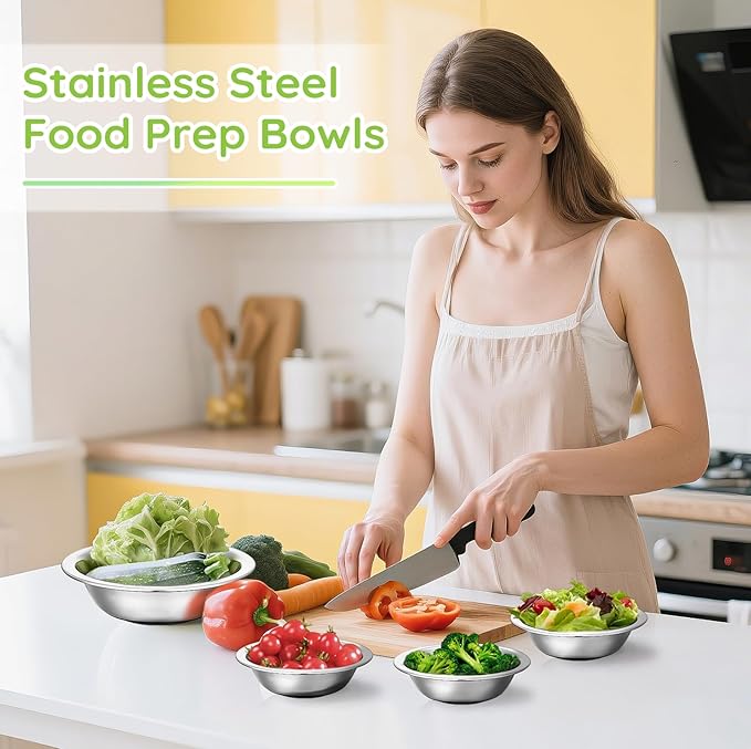 304(18/8) Stainless Steel Mixing Bowls for Kitchen, 4 Pack 6.3" 13.67 fl.oz Metal Mixing Bowls Set Stackable for Baking Serving Cooking Food Prep Storage Dishwasher Safe Lightweight